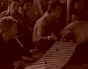 Music has long been a significant part of Cambodian life. Here Cambodians are playing the Roneat Ek and traditional drums (Hostetter, 1980)