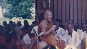 Maha Ghosananda addressing villages during the 1994 Dhammayietra 